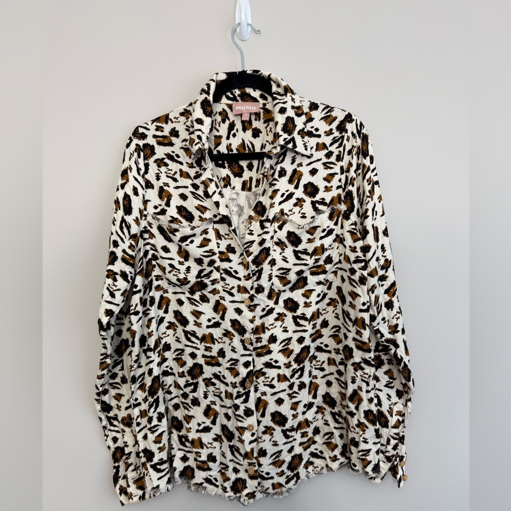 Show Me Your MuMu Oadis Cheetah Button-Down Shirt - Black, Brown, and White